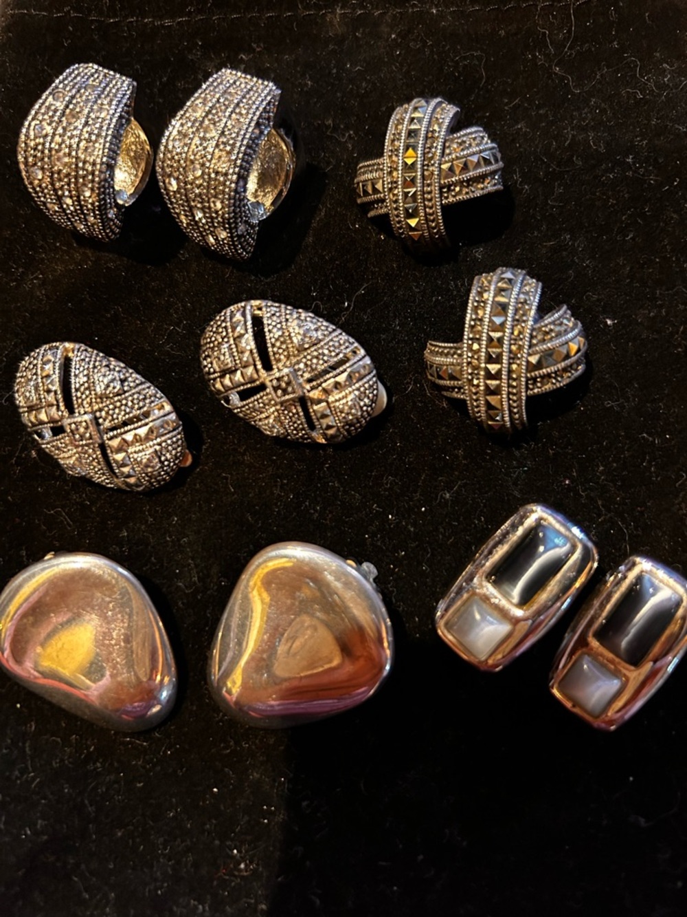 Vintage, Silver-Tone Assorted clip Earrings - Textured and Polished Styles